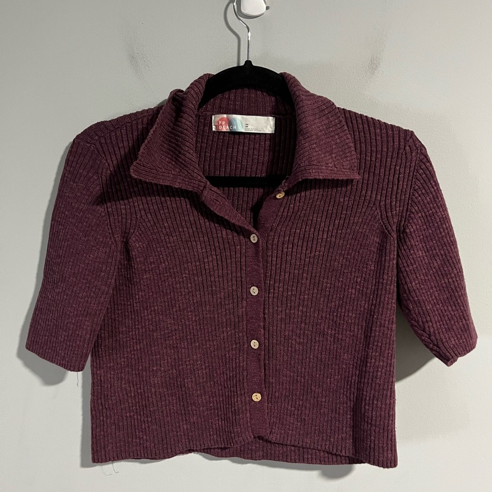 Free People FP Beach Ribbed Polo Button Front Shirt